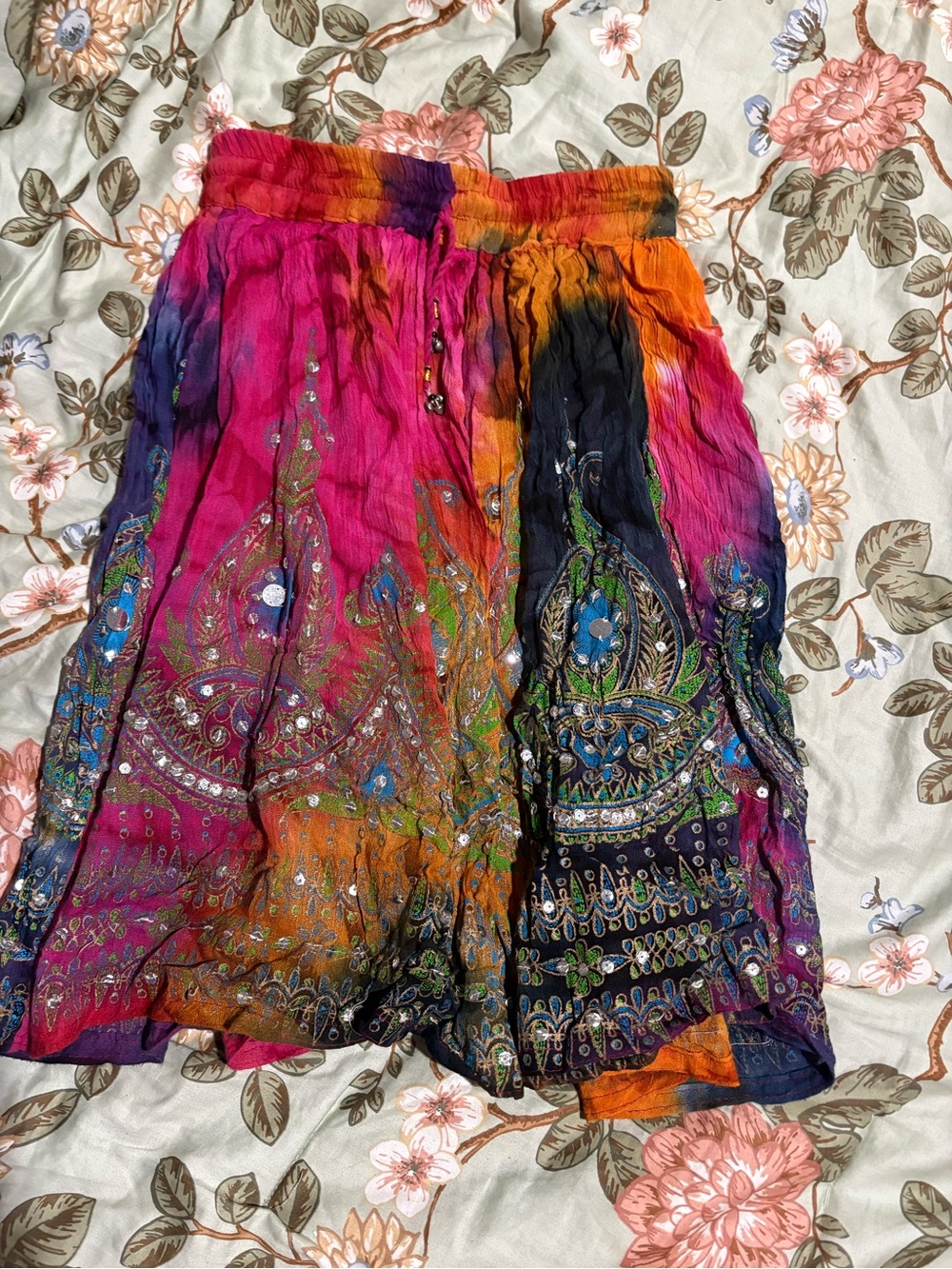 Boho Multicolor Floral Embellished Tiered Skirt